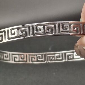 Greek Key Silver Bangle Bracelet
